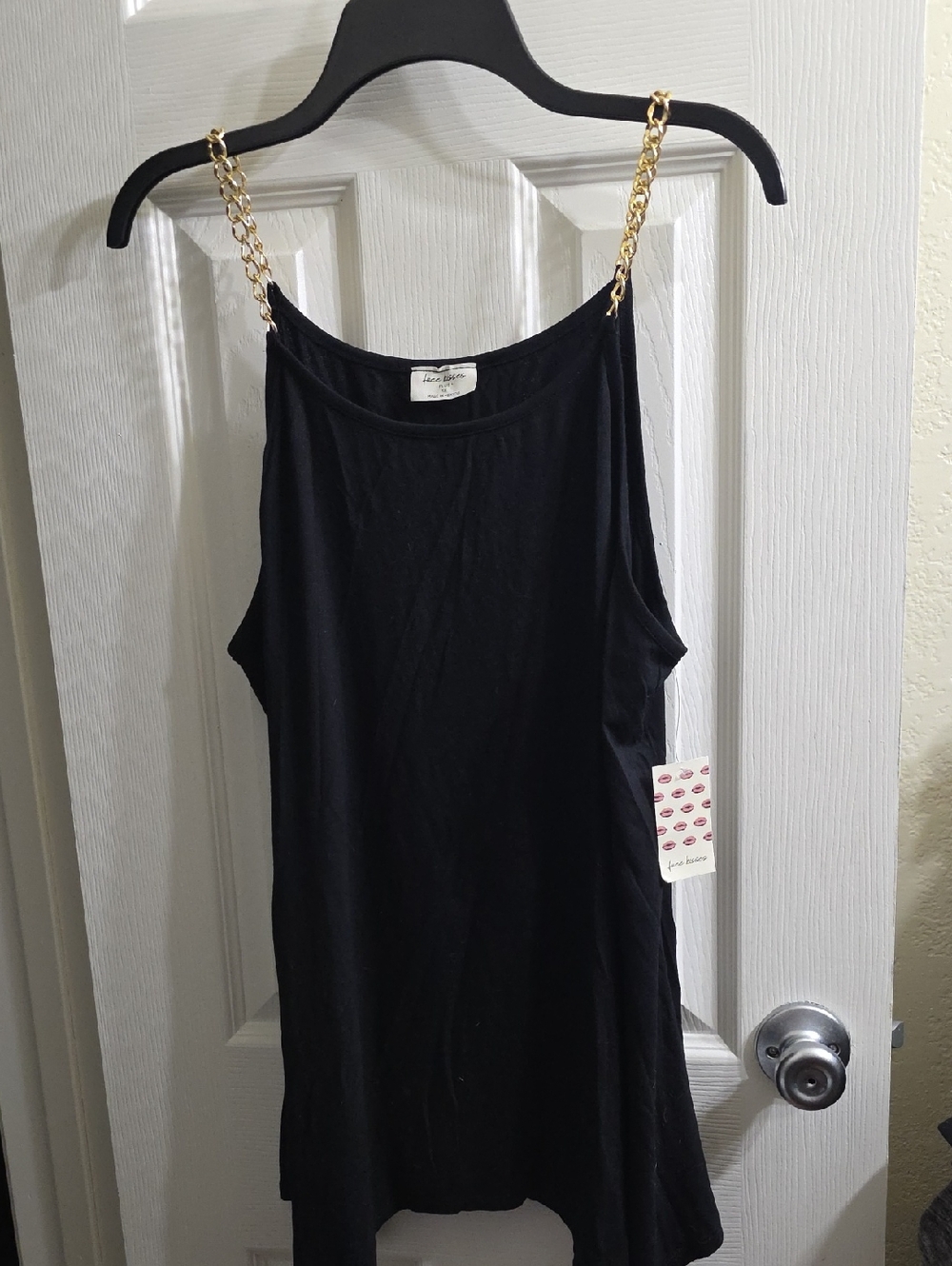 Black Shark Bite Tank Top with Gold Chain Straps Size 1X